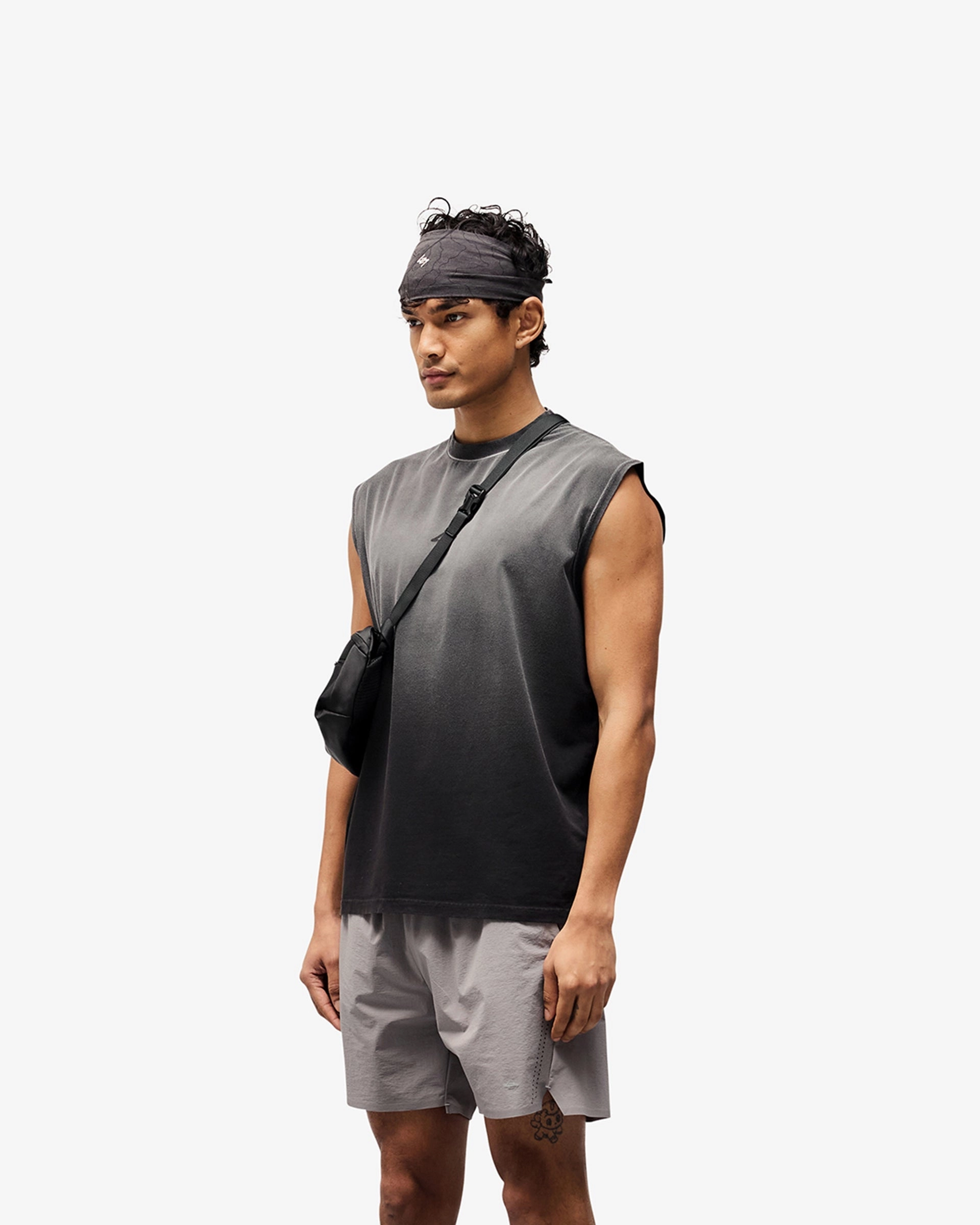 247 Motion Oversized Tank - Aged Black Breathable Cotton Fabric