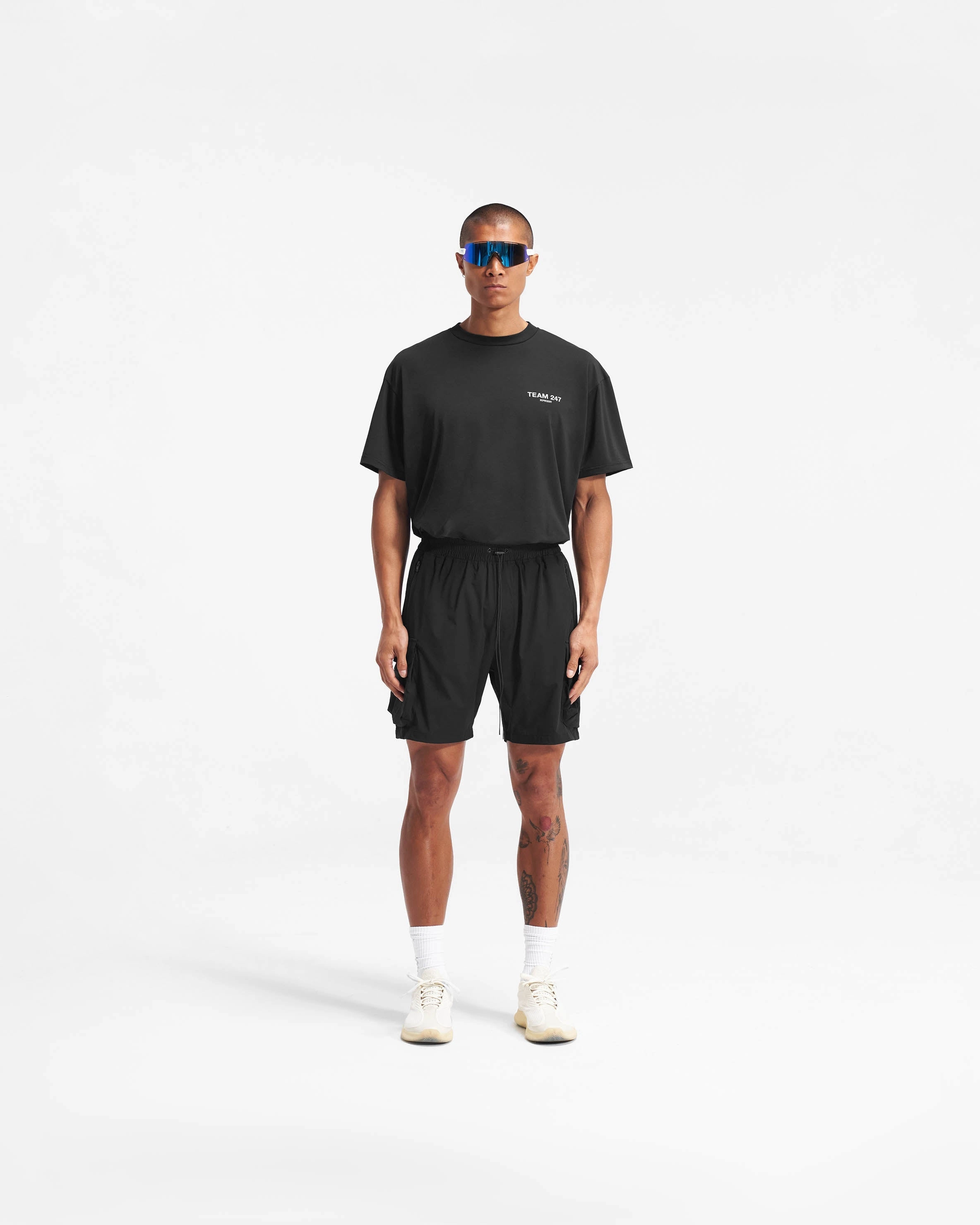 247 Shorts - Black Sweat Wicking Lining Sleek Waist