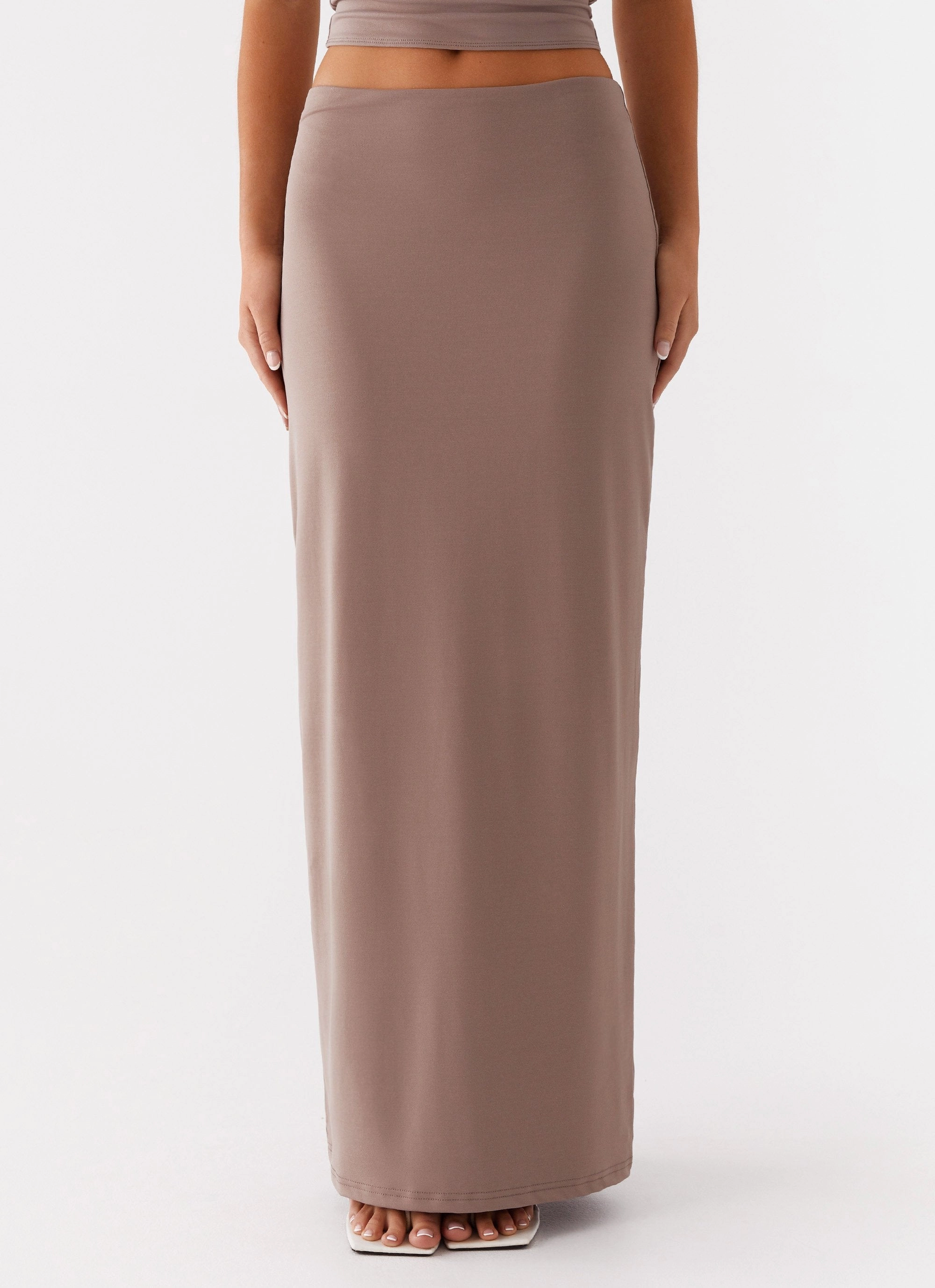 Low Rise Minimal Touch Solace Soul Maxi Skirt - Taupe