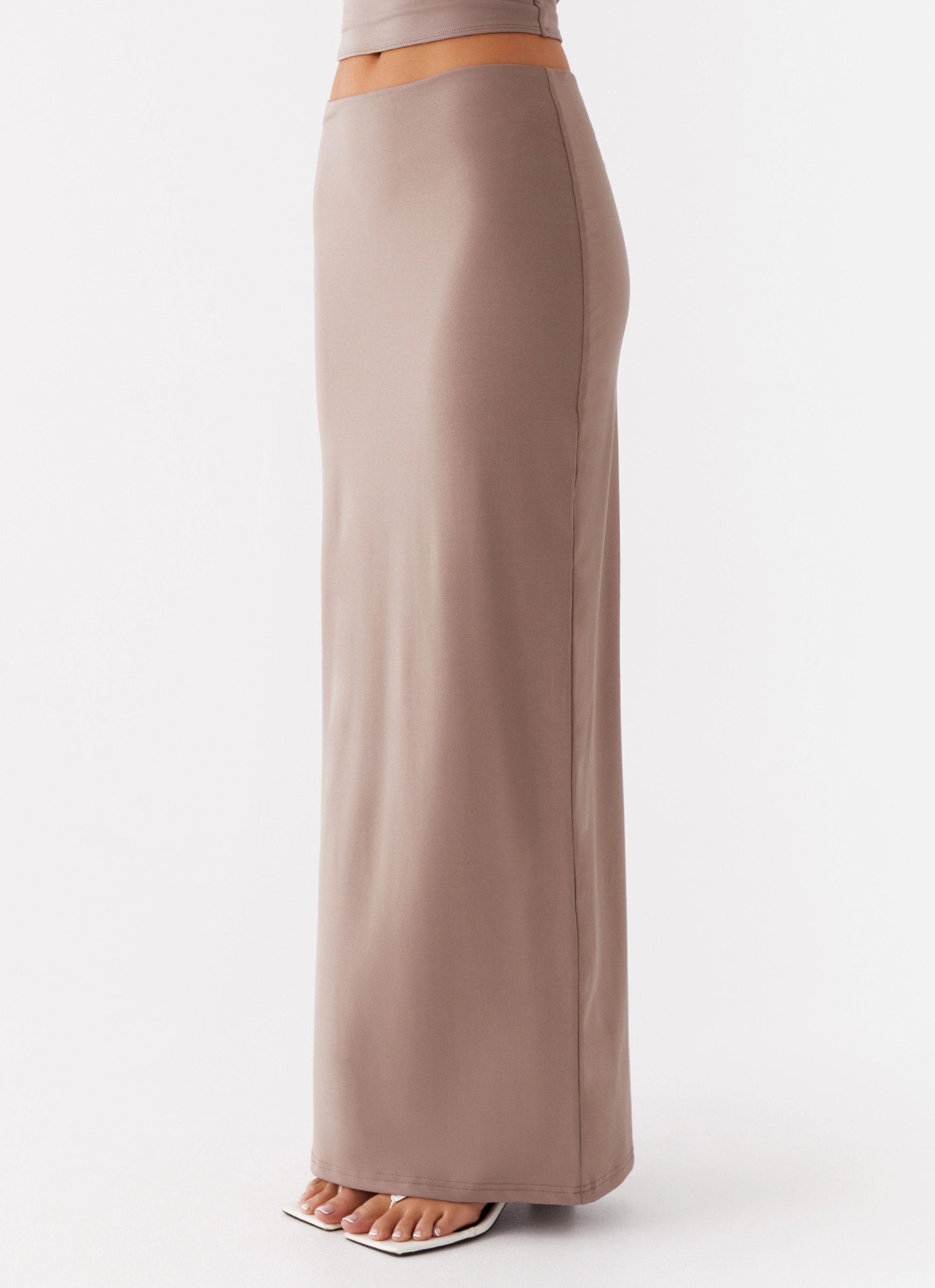 Solace Soul Maxi Skirt - Taupe Elasticized Cuff Gentle Comfort
