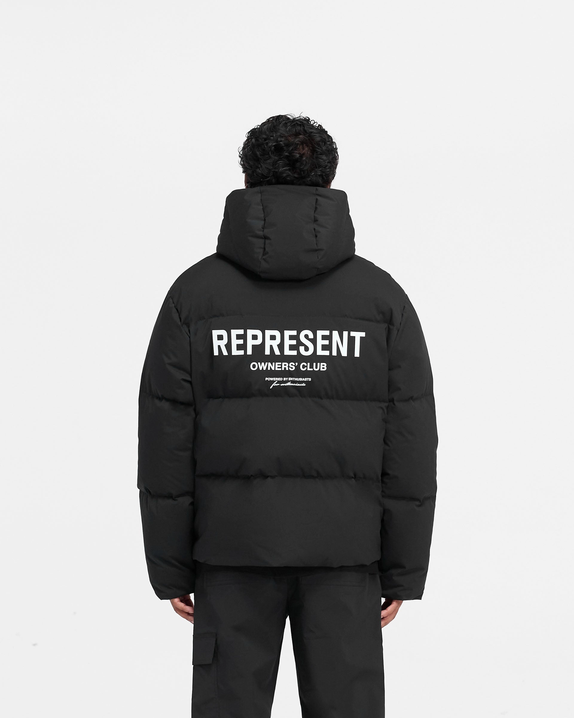 Represent Owners Club Hooded Puffer Jacket - Black Softshell Technology