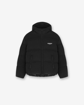 Foldable Shoulder Straps Quick Release Fasteners Represent Owners Club Hooded Puffer Jacket - Black