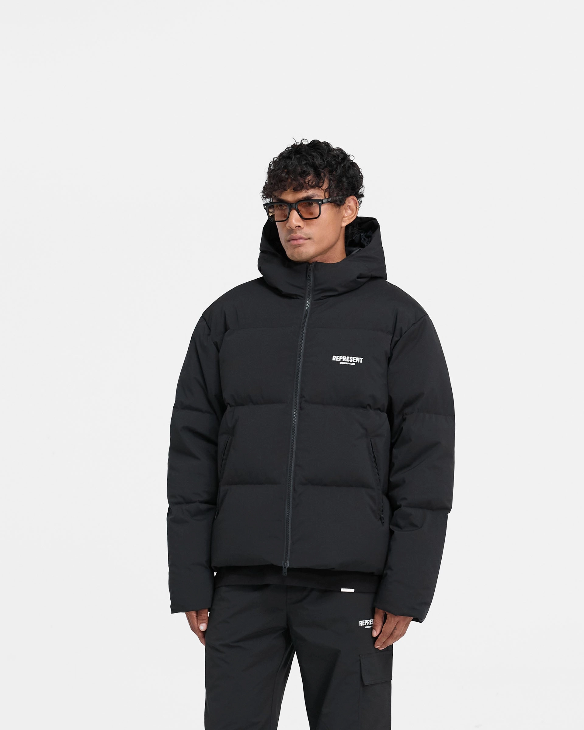 Ultraviolet Protection Factor Represent Owners Club Hooded Puffer Jacket - Black