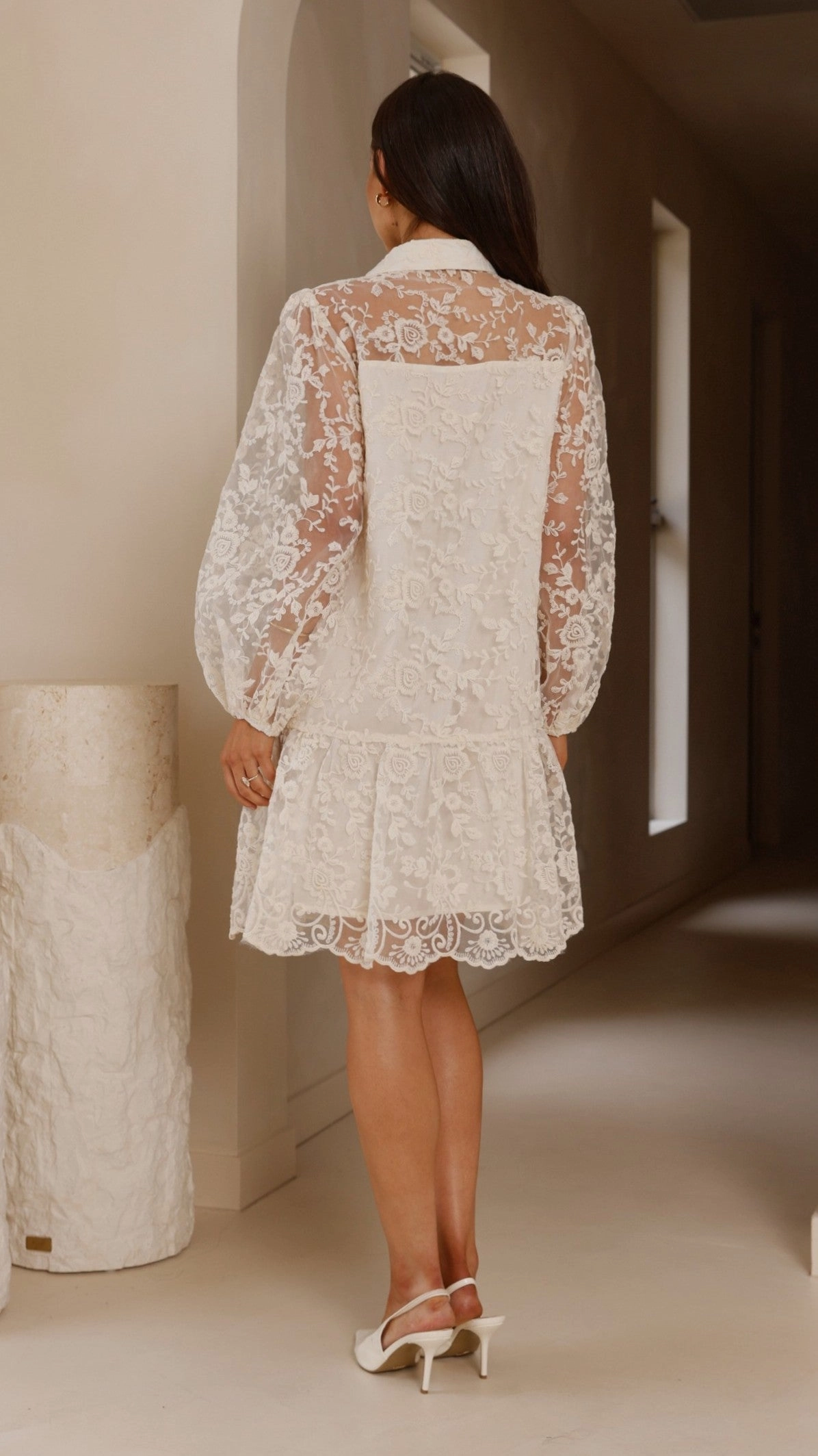 Acacia Lace Mini Dress - White Subtle Lines