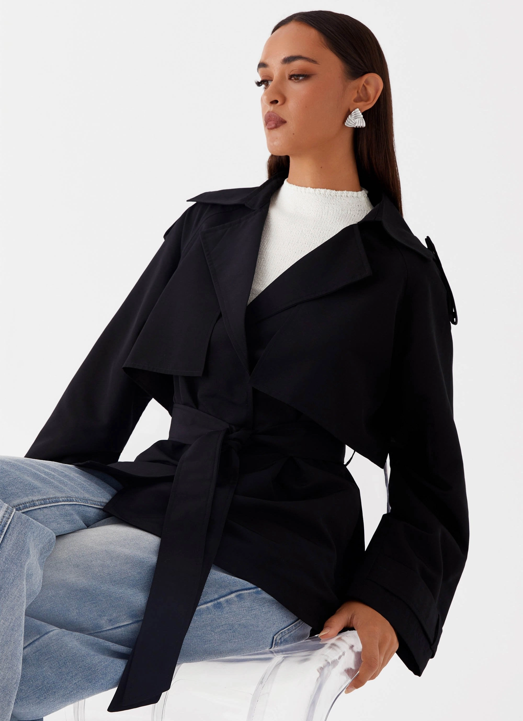 hypoallergenic material Ace Of Spades Cropped Trench Coat - Black