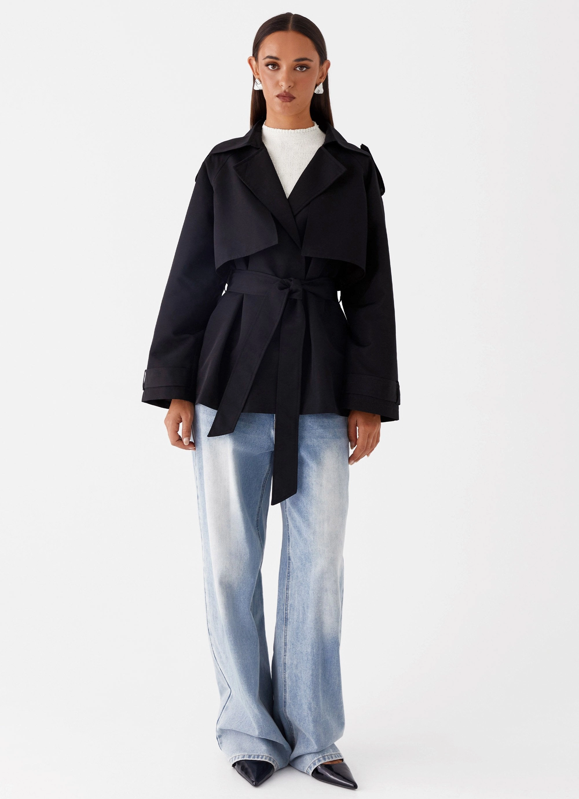 Ace Of Spades Cropped Trench Coat - Black Taped Seam Waterproofing