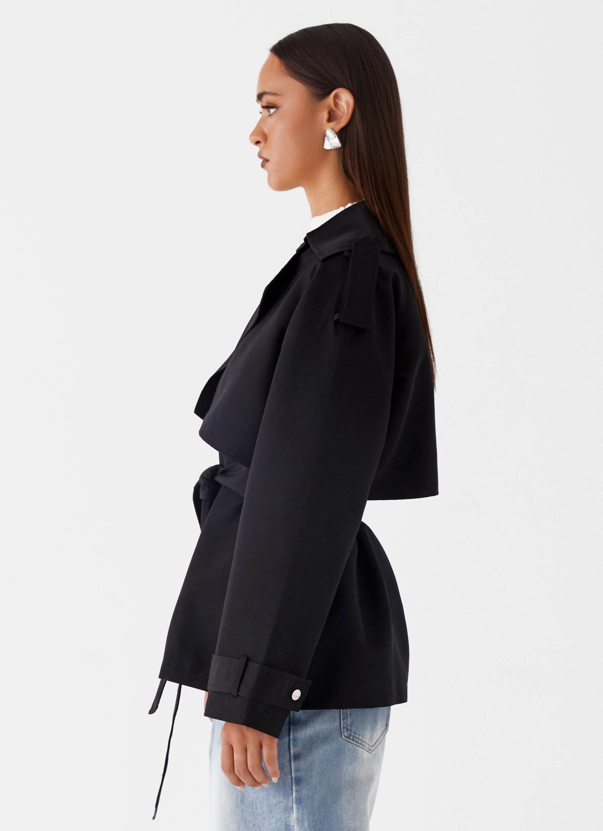 Storm Ready Gear Ace Of Spades Cropped Trench Coat - Black