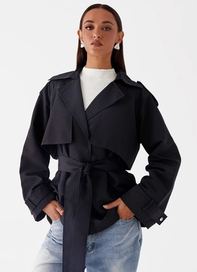 Cozy Fit Cold Outfit Ace Of Spades Cropped Trench Coat - Black