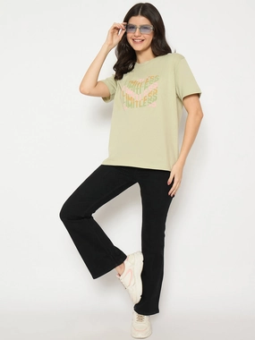 Madame Printed Pear Green Cotton T-shirt Daily Comfort Style