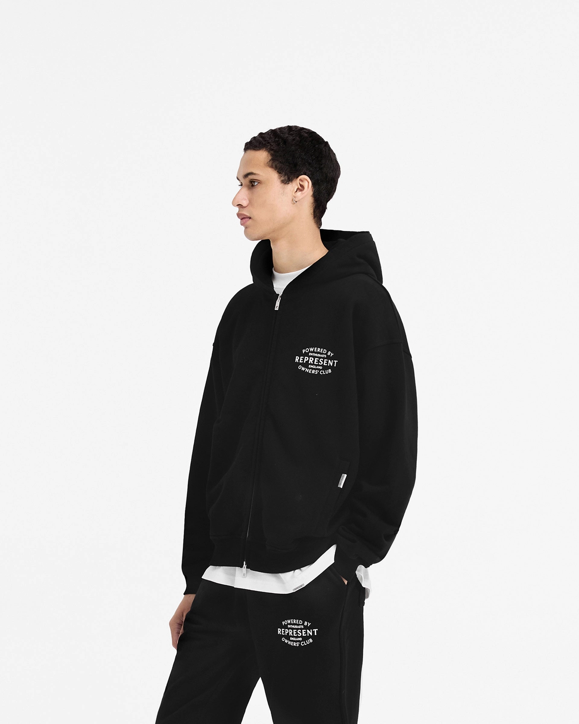 Represent Owners Club Stamp Zip Up Hoodie - Jet Black Cozy Vibe