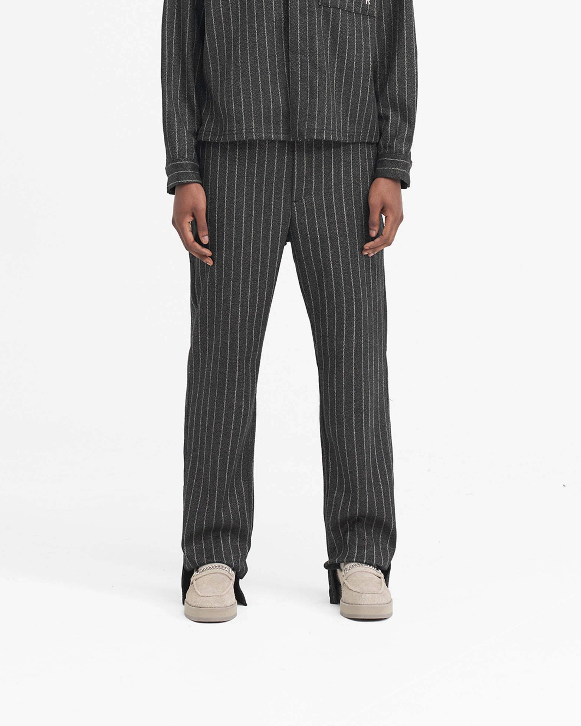 Adaptable Fit Stepped Hem Pant - Black Pinstripe