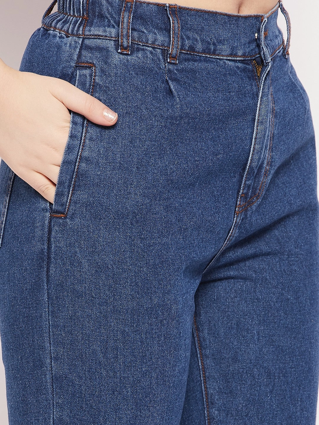 Madame Blue Denim Textured Smart Casual Road Trip