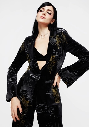 Adelina Foil Print Velour Blazer Compression Resistant Insulation Extra Layer Piece
