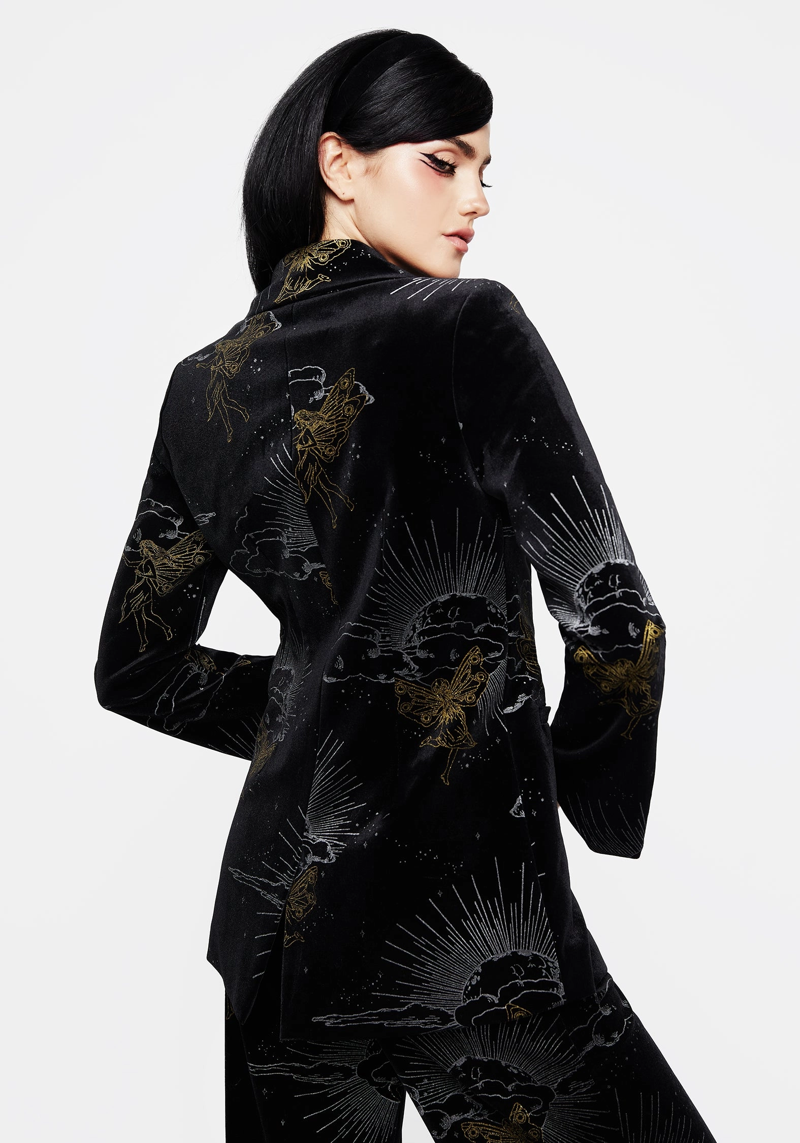 Adelina Foil Print Velour Blazer Neutral Tones Look