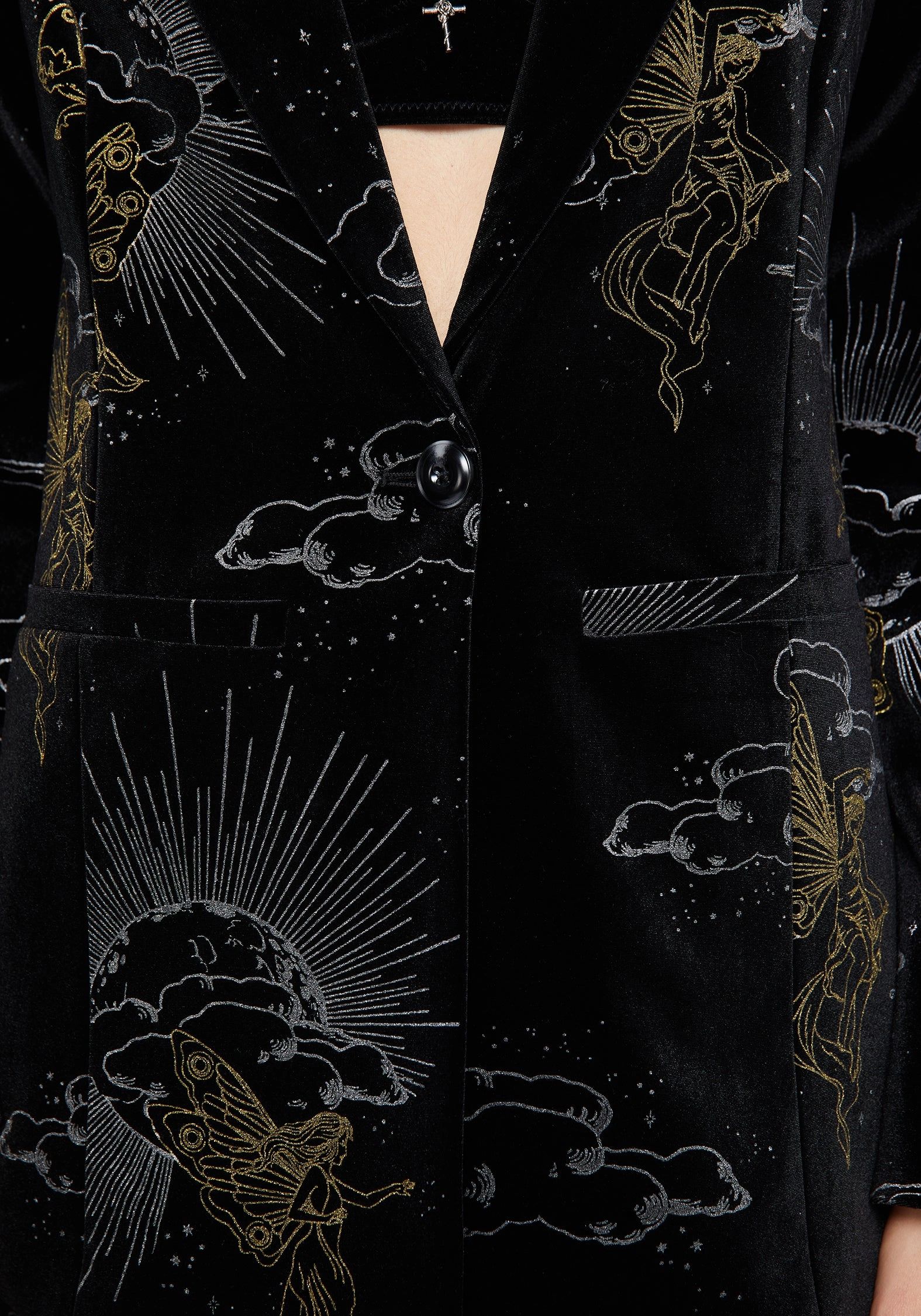 Adelina Foil Print Velour Blazer Transition Wear Moisture Wicking Fabric