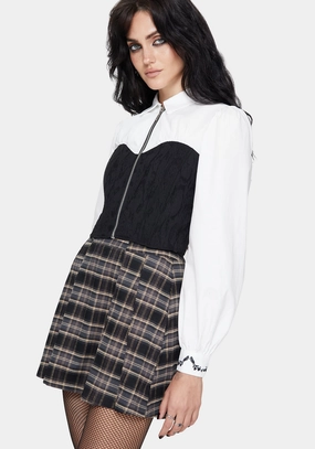 Light Wear Breathable fabric Adelinda Cotton Corset Detail Zip Front Shirt