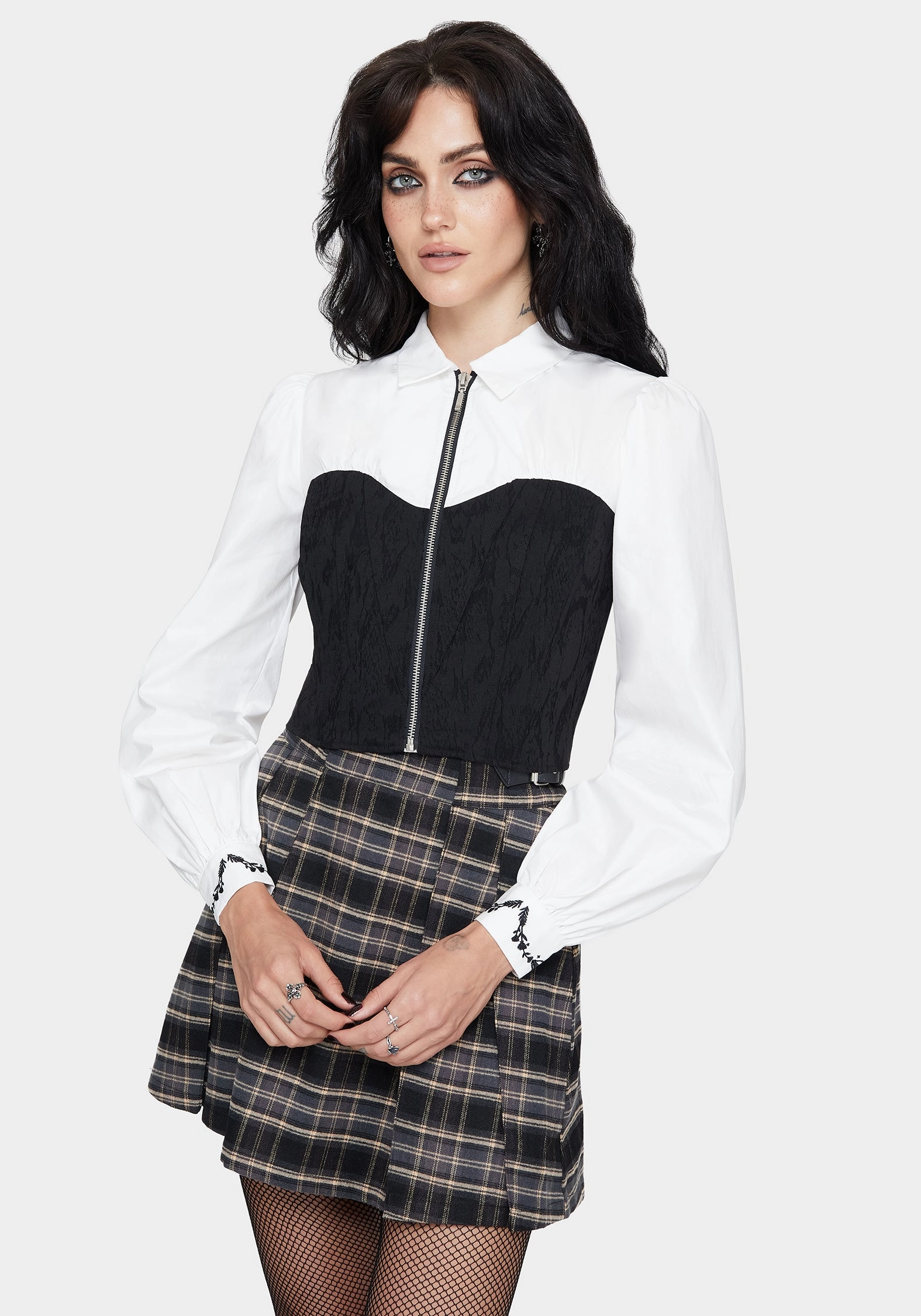 Camping Essential Camouflage Style Adelinda Cotton Corset Detail Zip Front Shirt