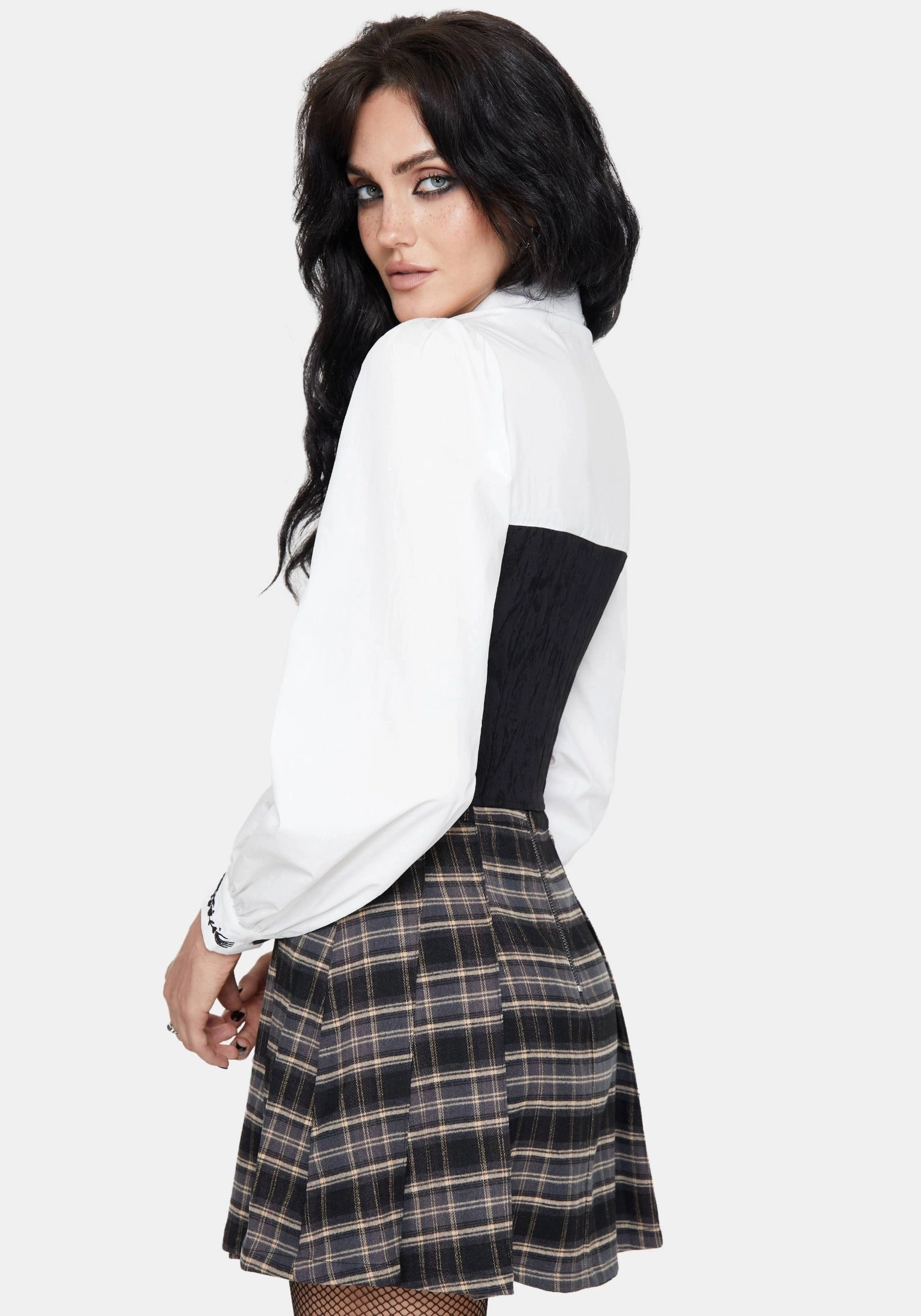 Lightweight Construction Adelinda Cotton Corset Detail Zip Front Shirt