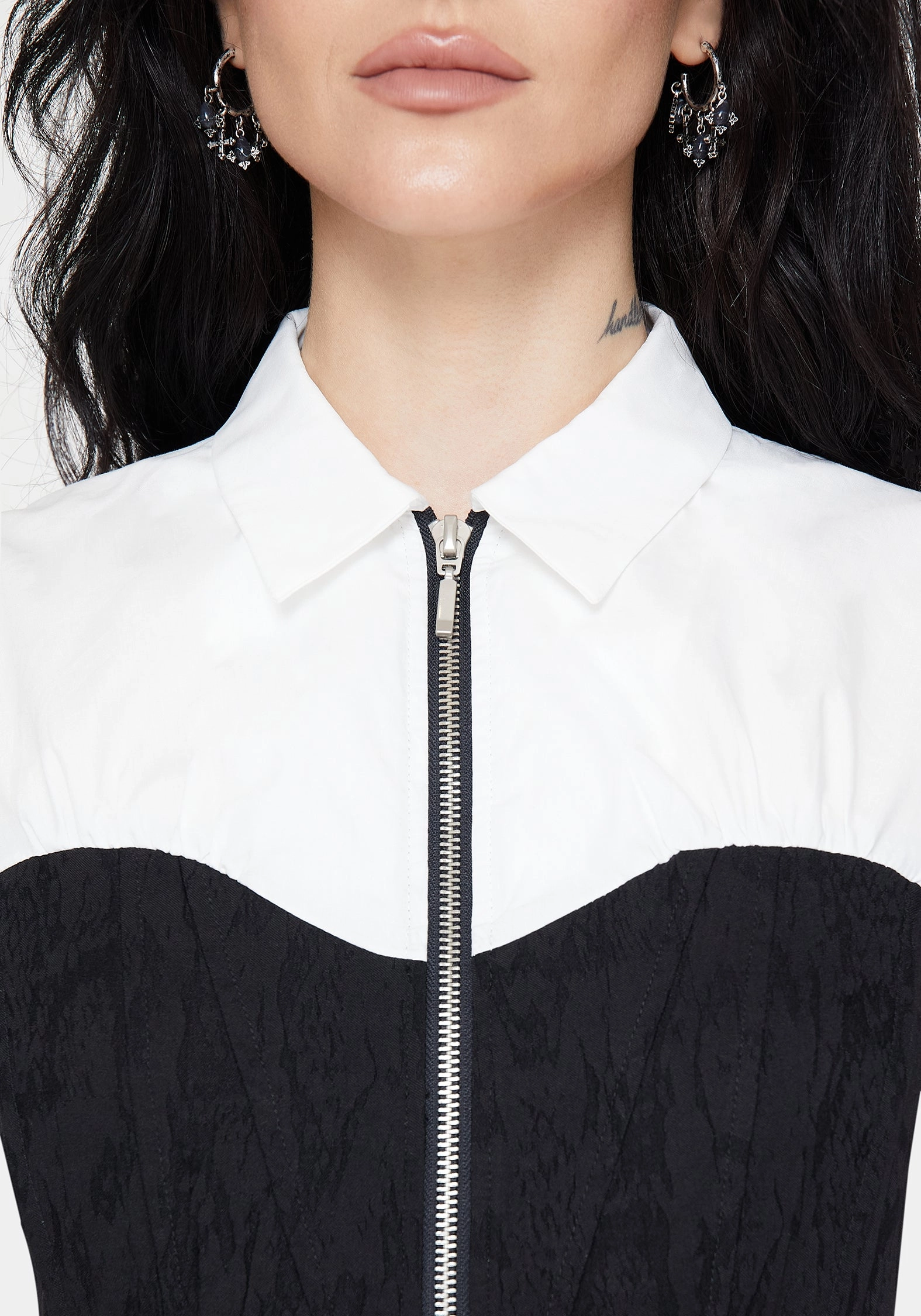 Adelinda Cotton Corset Detail Zip Front Shirt Current Style