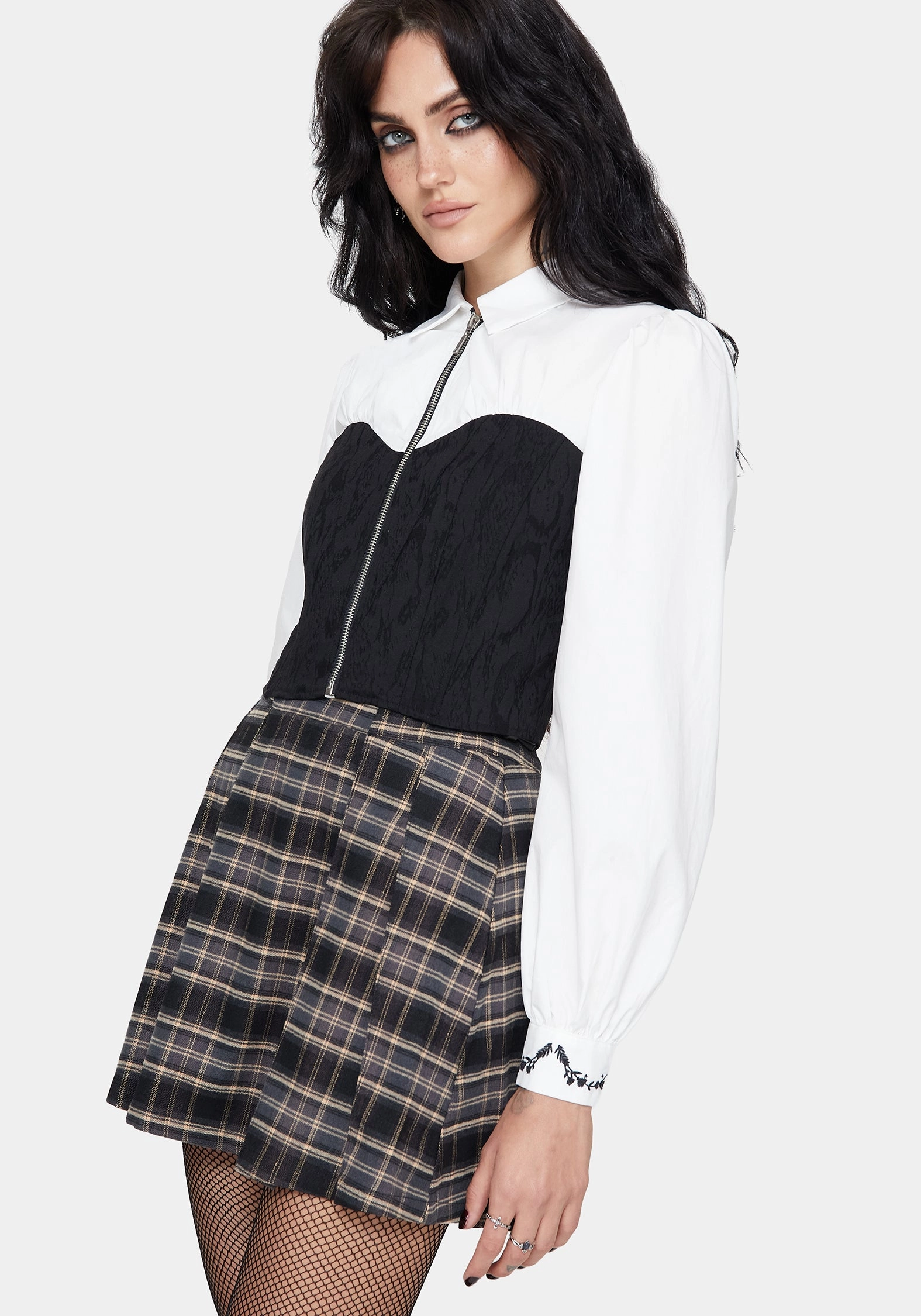 Light Wear Breathable fabric Adelinda Cotton Corset Detail Zip Front Shirt