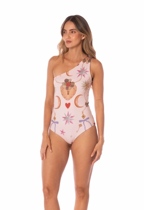 Soft Elasticity Lucky Charm One Shoulder One Piece