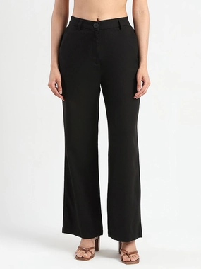 Slim Wear Design Madame Solid Black Wide Leg Rayon Blend Trousers