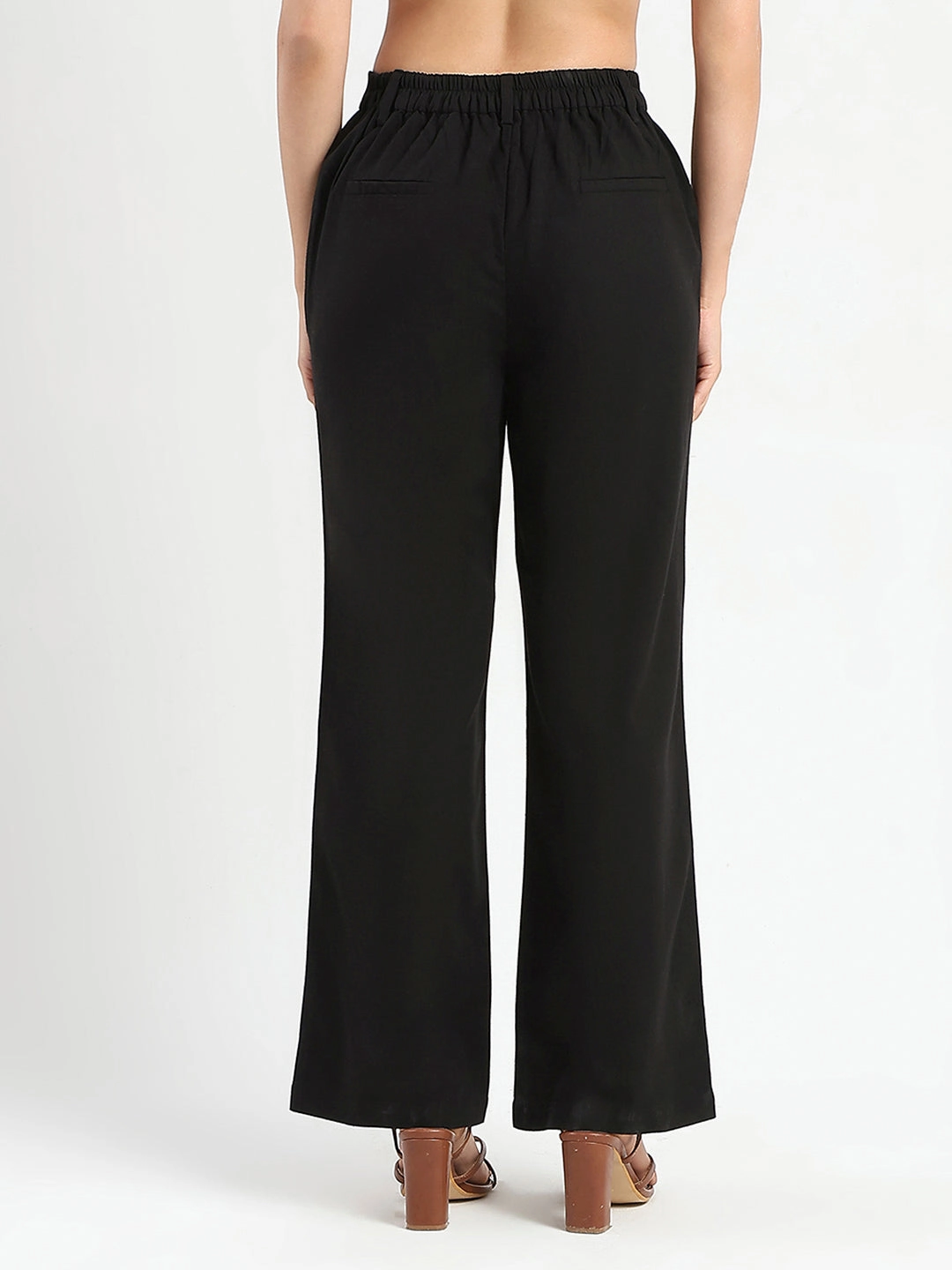 Full Motion Premium Stretch Madame Solid Black Wide Leg Rayon Blend Trousers