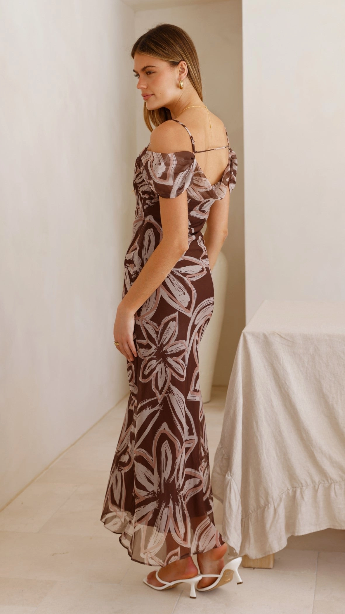 Adrianna Midi Dress - Brown Floral Durable-Fabric Coastal Soft
