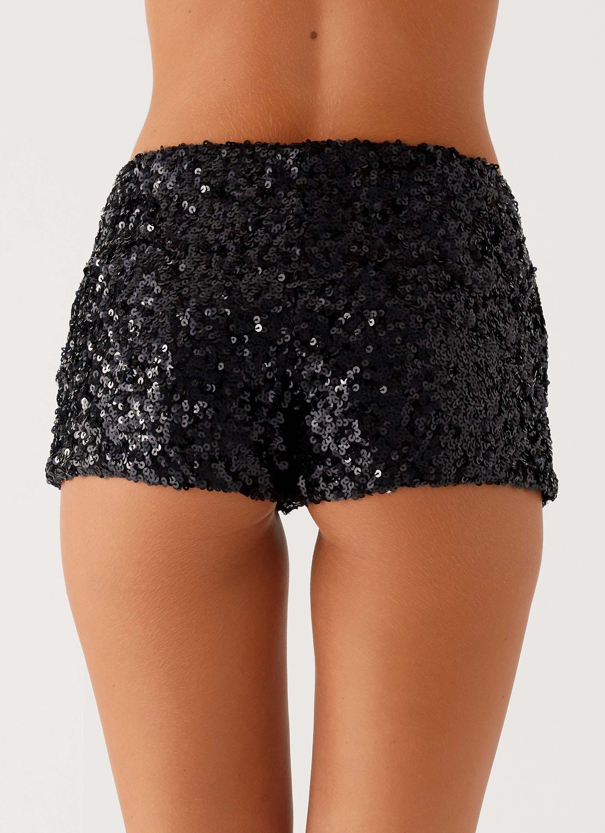 After Midnight Low Rise Sequin Mini Shorts - Black Fitness wear Reflective Trim Detail