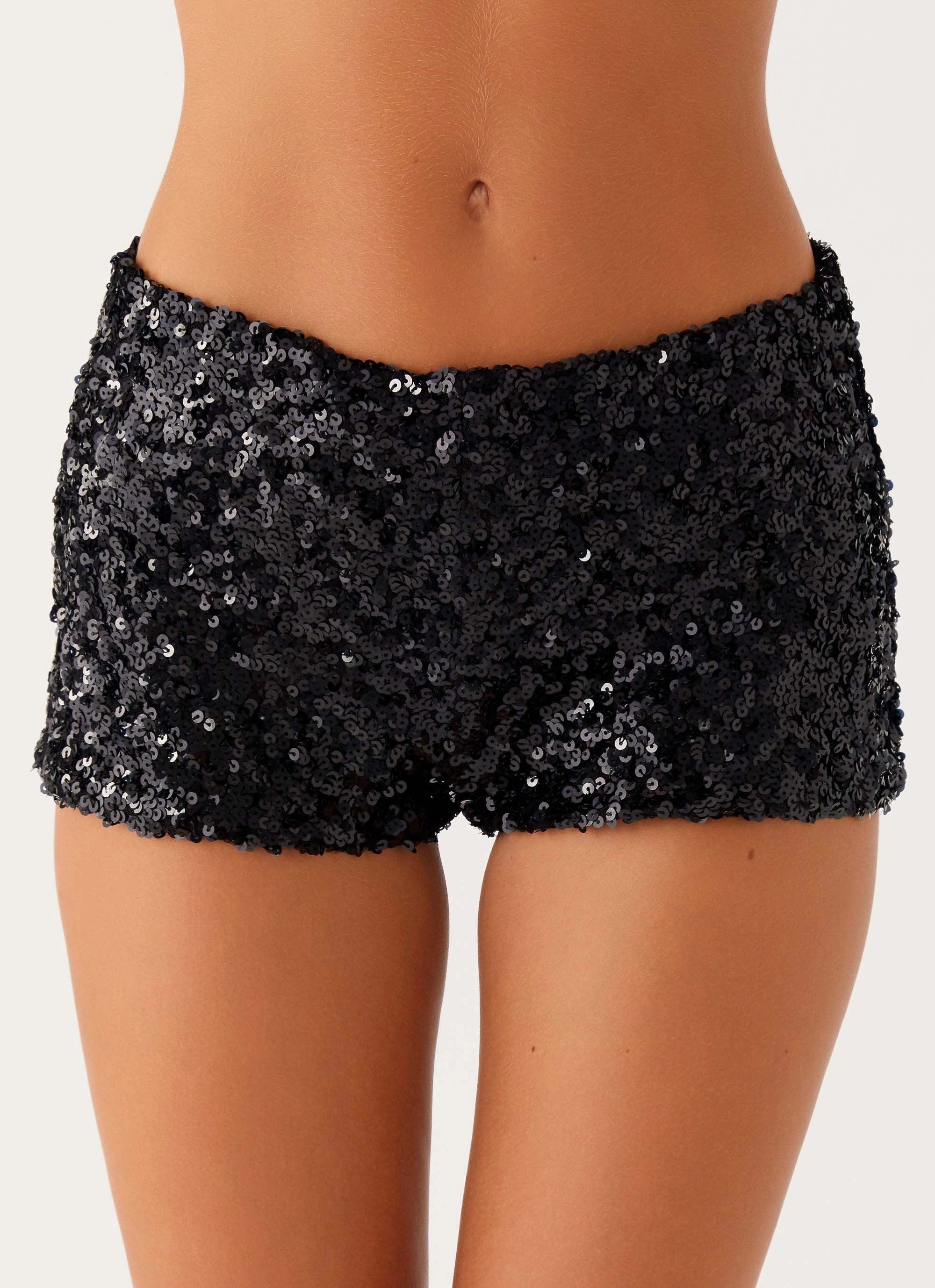 Silk Touch After Midnight Low Rise Sequin Mini Shorts - Black