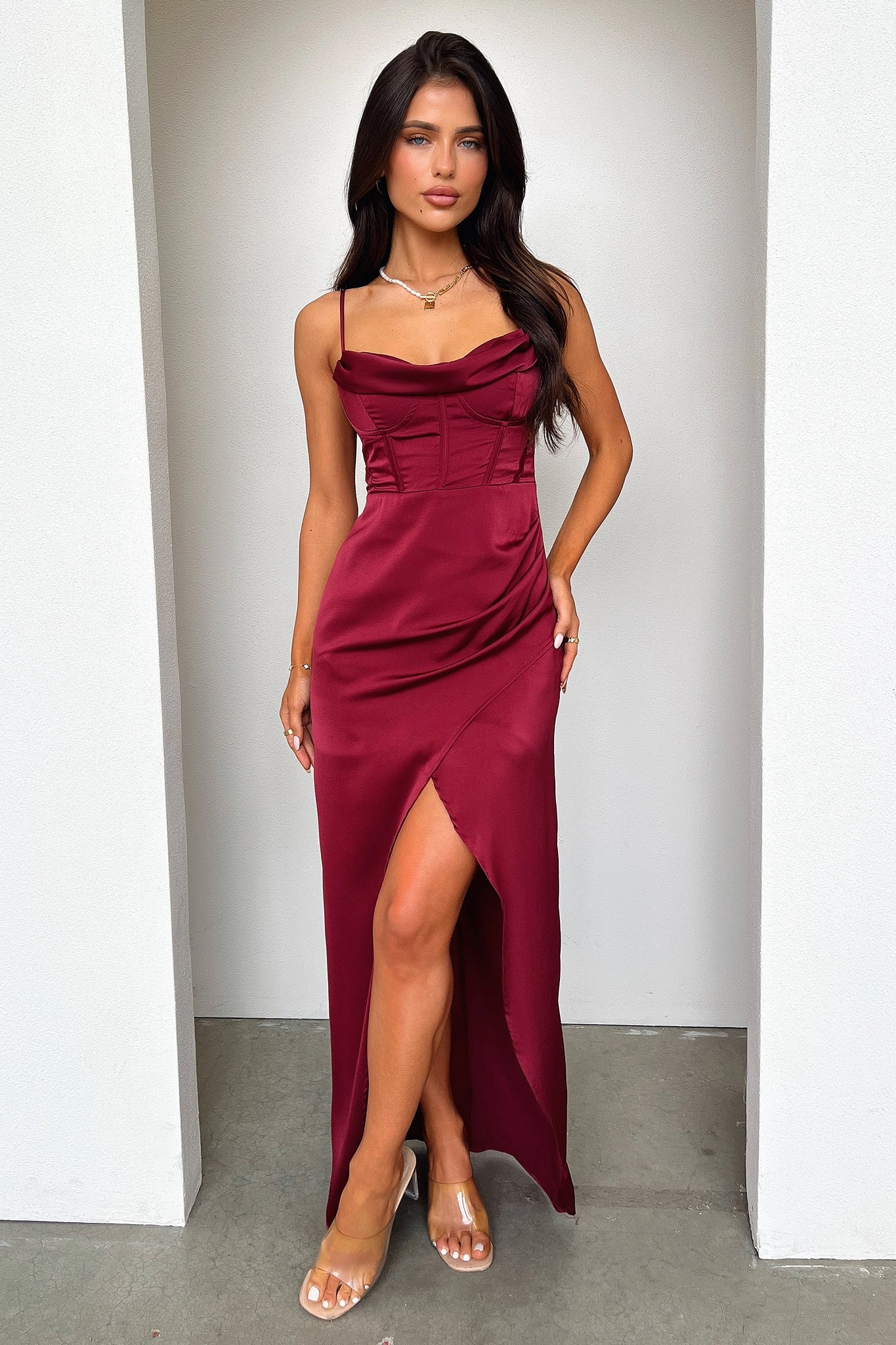 Aiana Satin Maxi Dress - Burgundy Gender Free