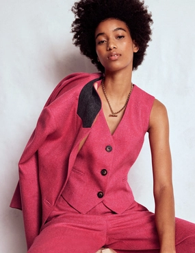 Pink Wool Waistcoat-Red and Pink Wide Herringbone Stretch Material