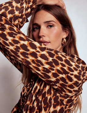Reflective details Alice Frill Front Silk Top-Leopard Spots