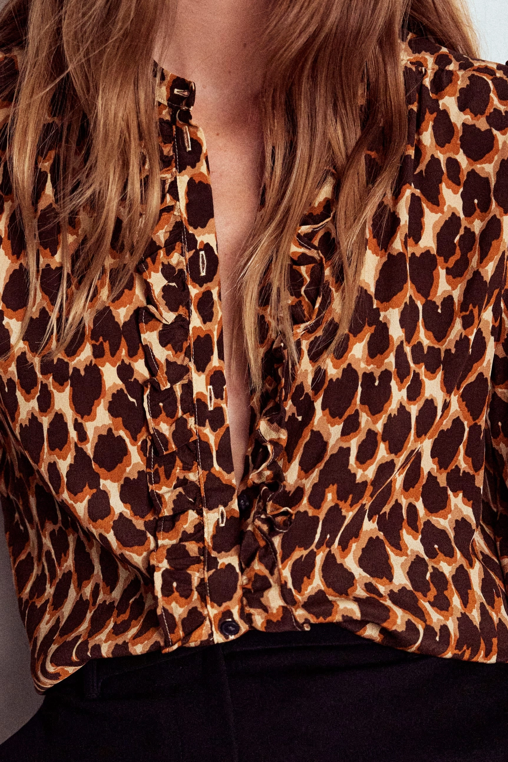 Hot Weather Alice Frill Front Silk Top-Leopard Spots