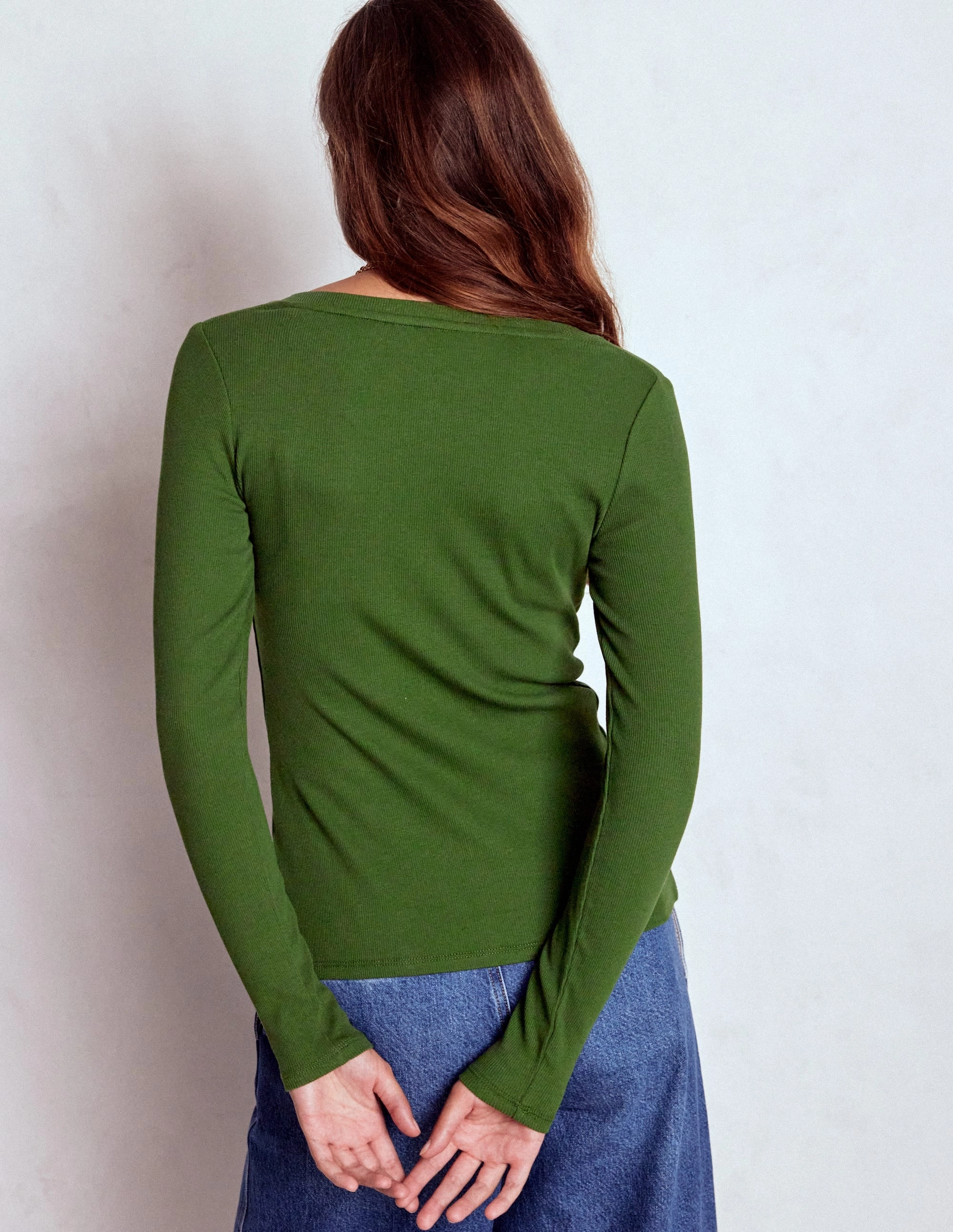 Evie Button Through Ribbed Top-Green Fir Thermal Regulation Fabric