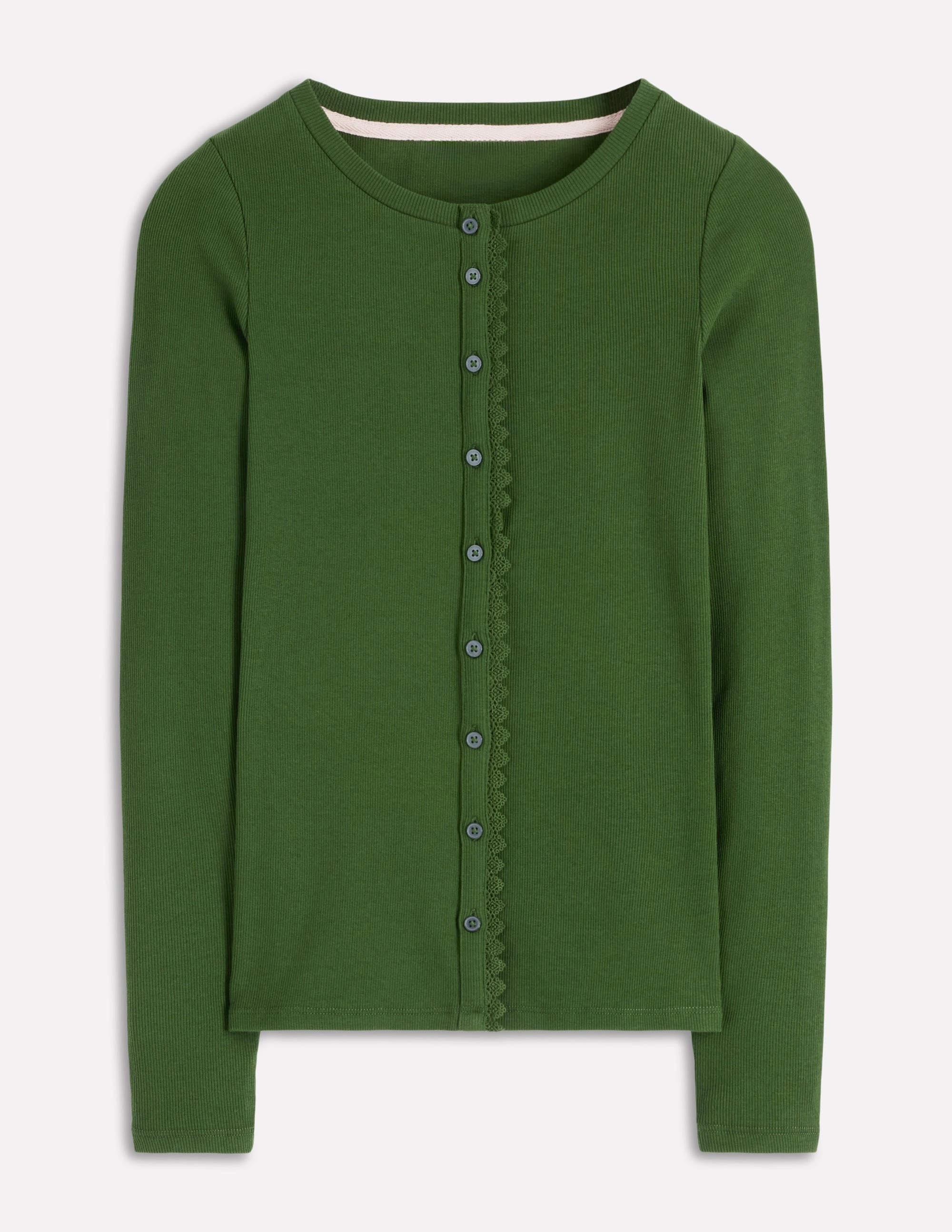 Heat Regulating Fabric Soft touch finish Evie Button Through Ribbed Top-Green Fir