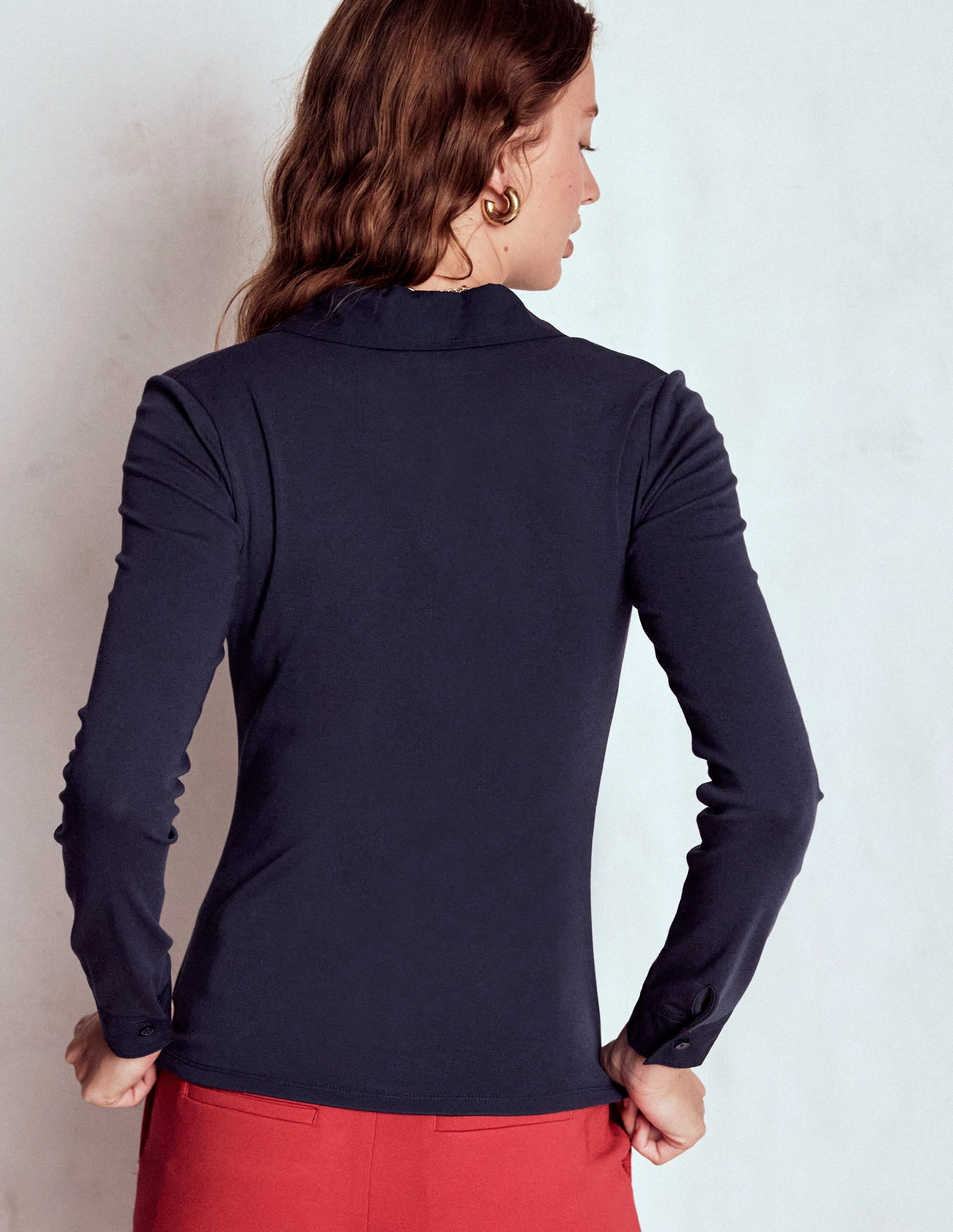 Collared Placket Jersey Shirt-Navy Moisture Control Technology Torsion Support Structure