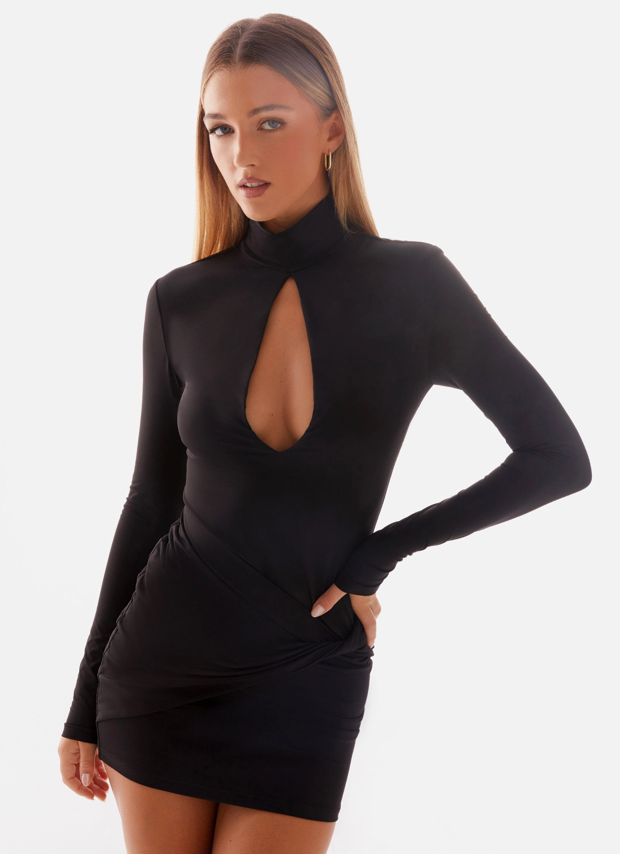 Airlea Long Sleeve Mini Dress - Black Natural Flow windproof