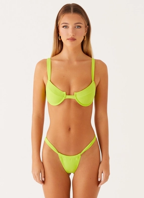 Coastal Fun Zero Rub Seam Construction Airlie Scrunch Bikini Bottoms - Sunny Lime