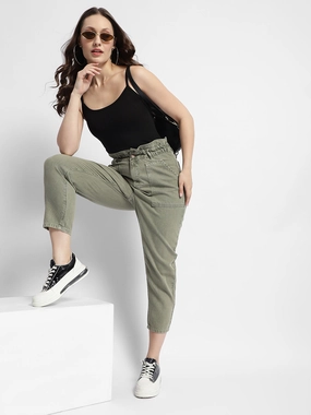 Madame Mid Rise Tapered Fit Olive Green Cargo Body Contour Wide-leg cut