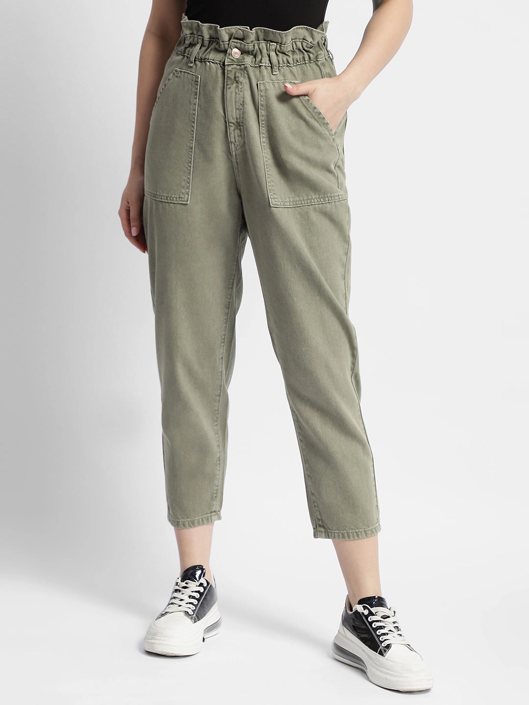 Performance Fit Madame Mid Rise Tapered Fit Olive Green Cargo