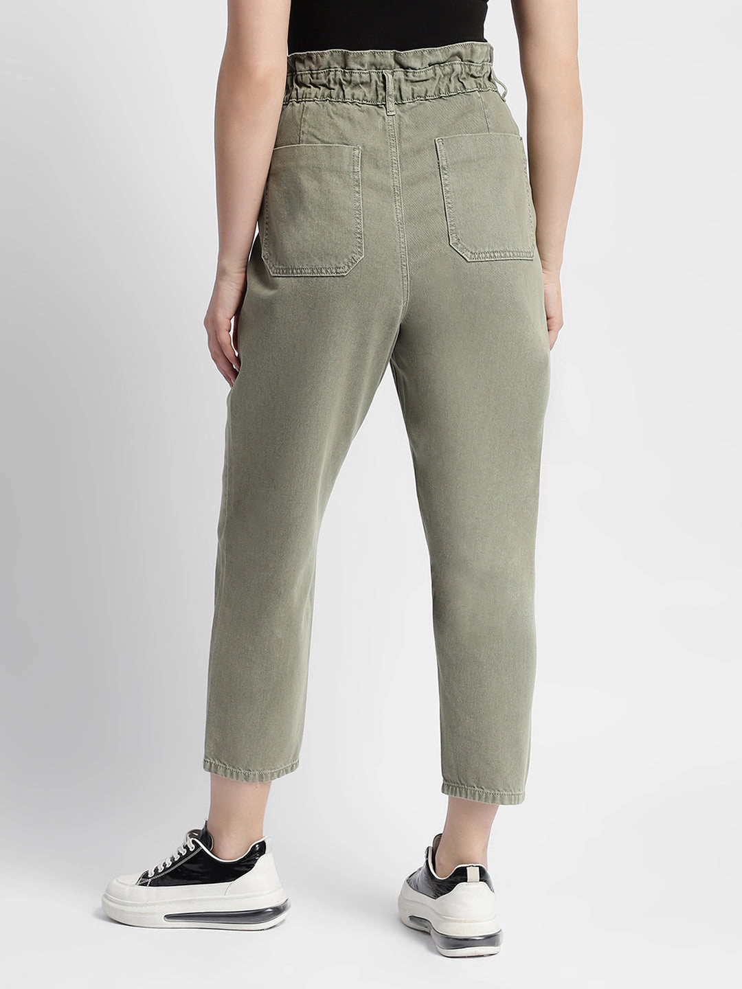 NonSlipGrip Madame Mid Rise Tapered Fit Olive Green Cargo