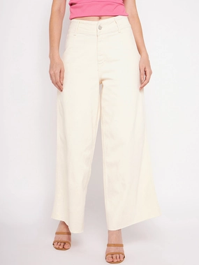 Madame Ivory Flared Cotton Pants Clean Silhouette