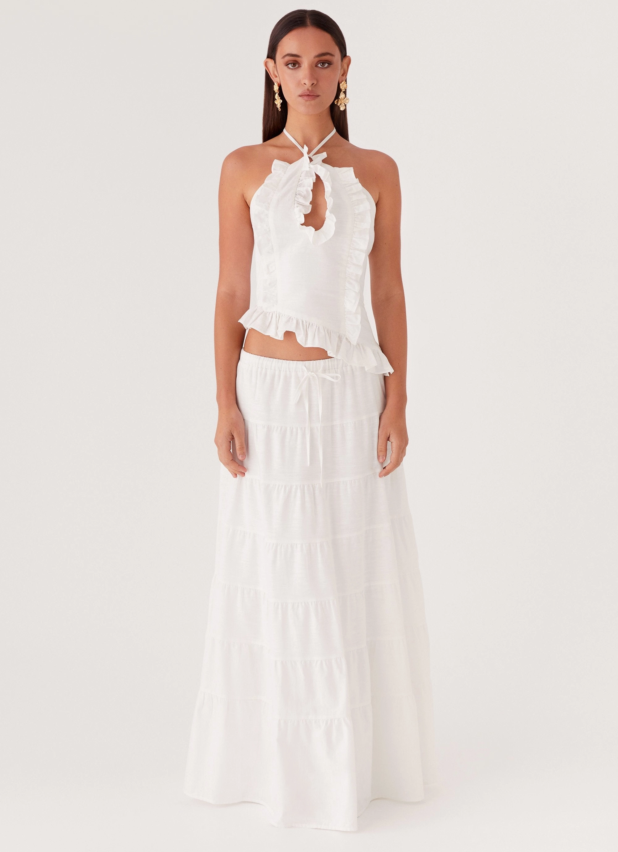 Fade Resistant Cloth Mariella Linen Maxi Skirt - White