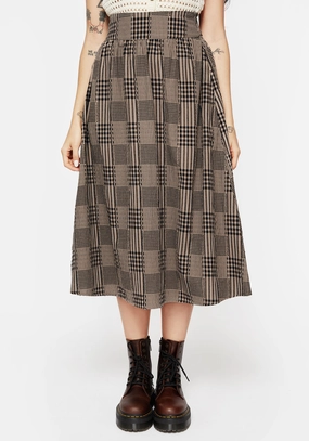 Chill Tones Mabel Check Midi Skirt