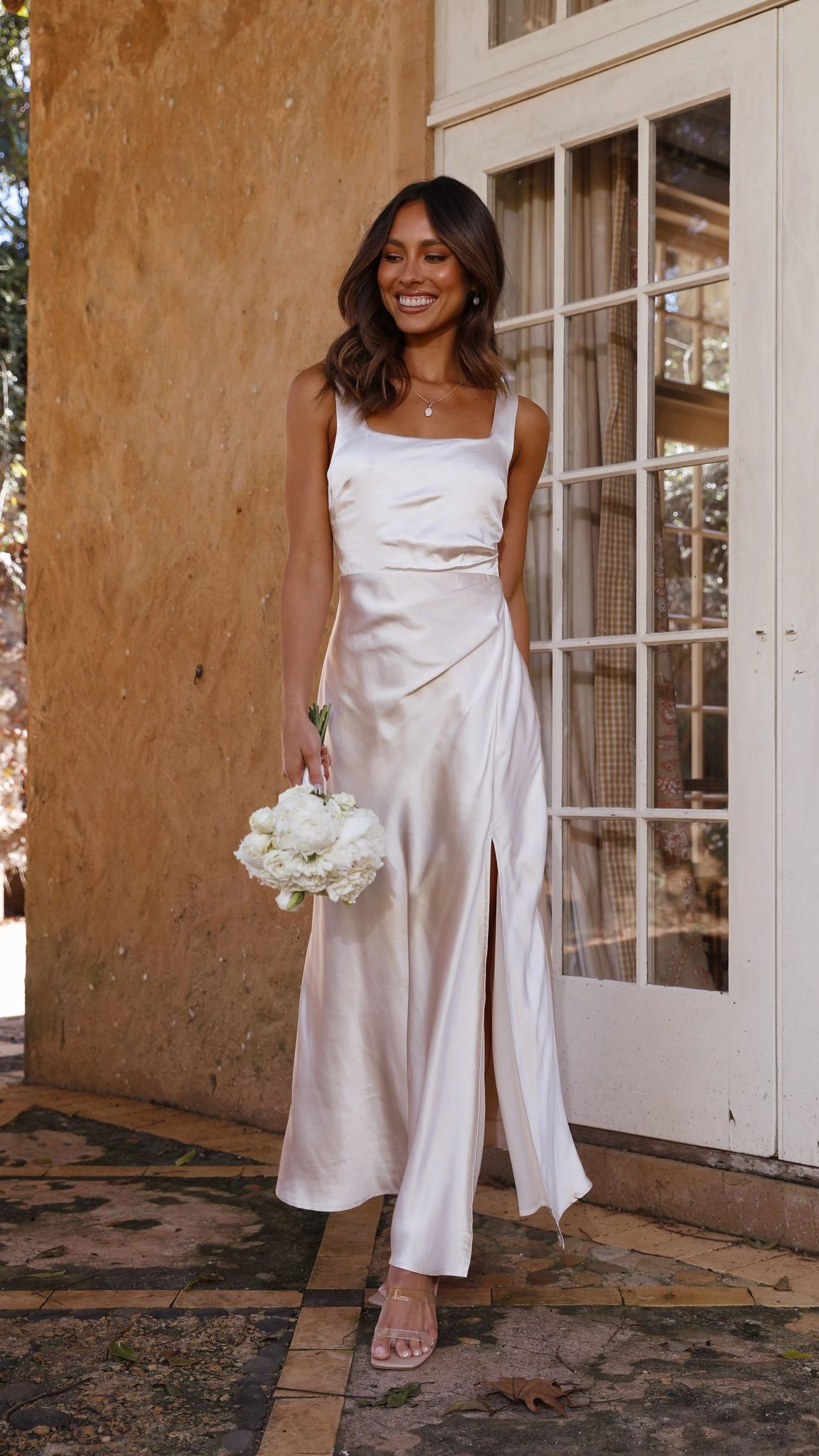 Alaria Maxi Dress - Champagne Sleek Cut Grace Glow