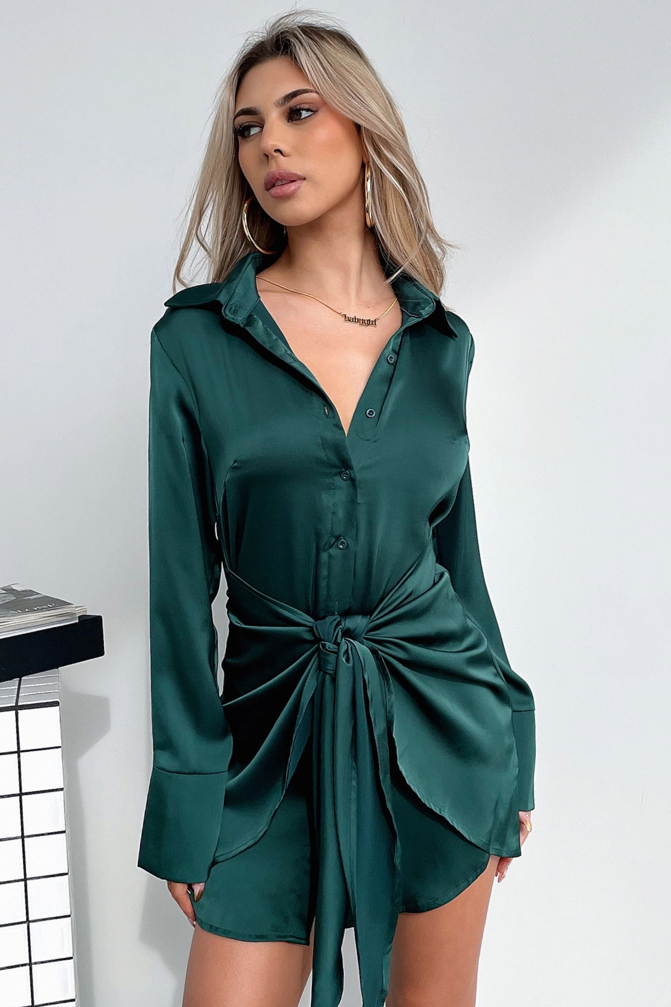 Quilted-Lining Warm Palette Alexa Dress - Emerald