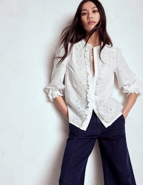 Alice Broderie Top-White WrinkleResistant Cloth Versatile Layering
