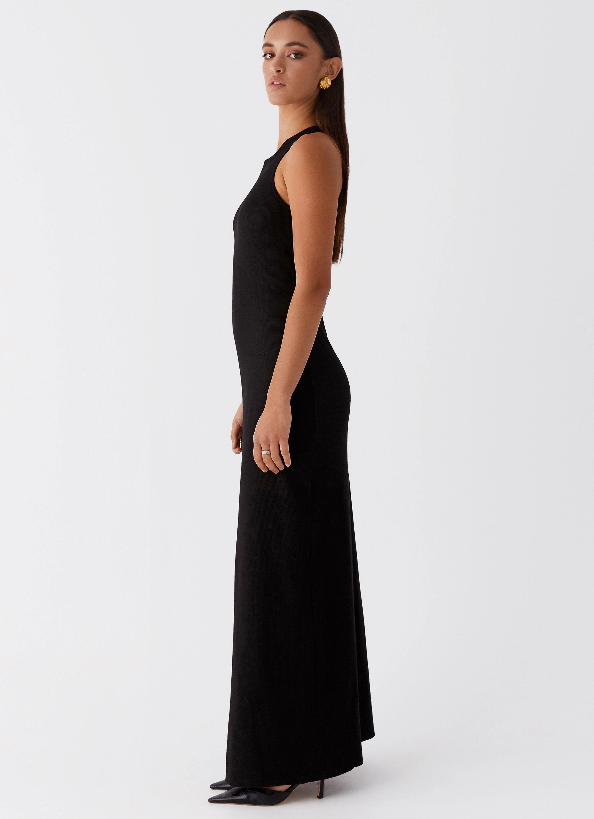 Sleek and Simple Alice Cut Out Maxi Dress - Black