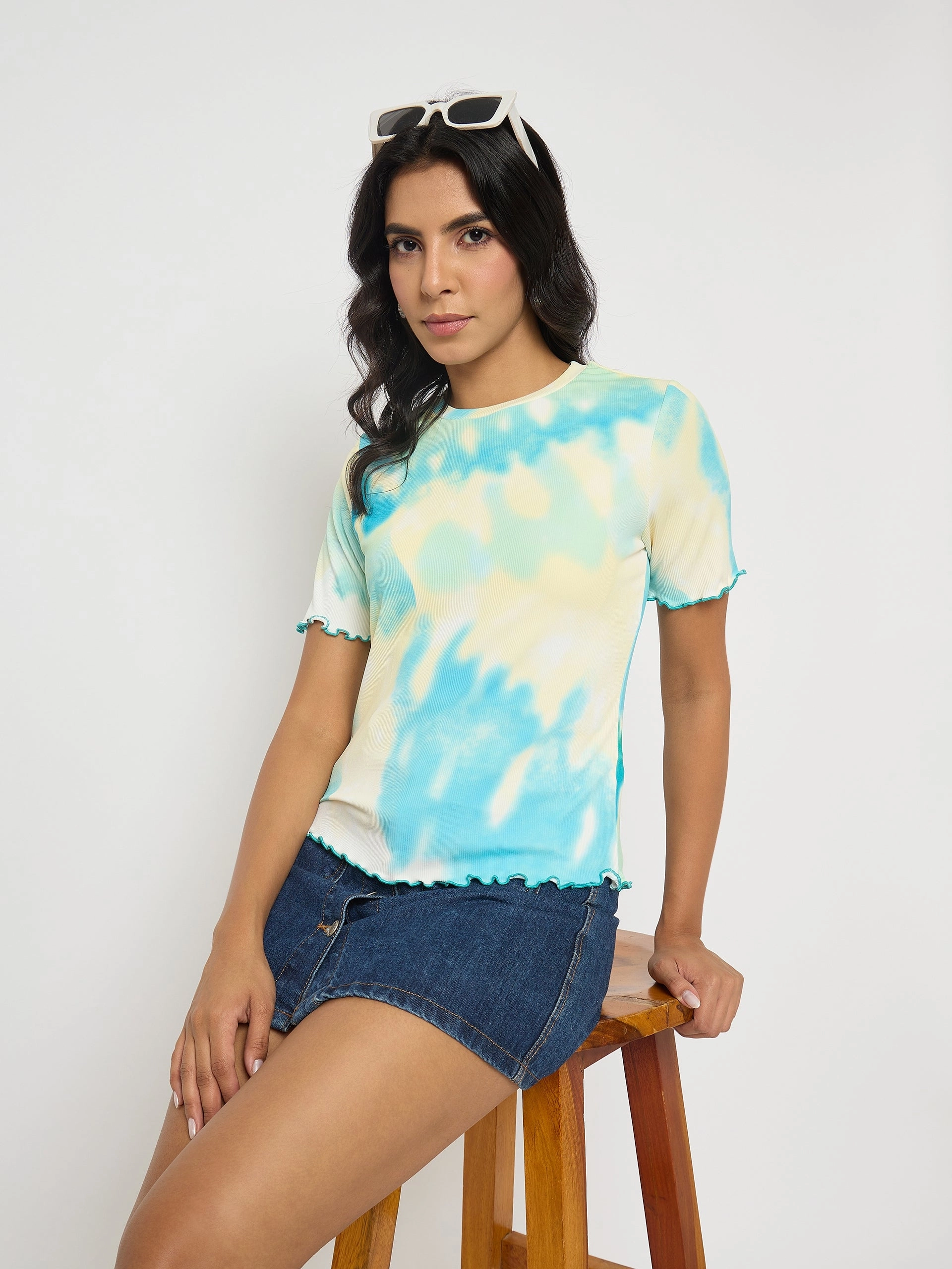 Madame Tie-Dye Lettuce Hem Aqua Blue T-Shirt Everyday Flex